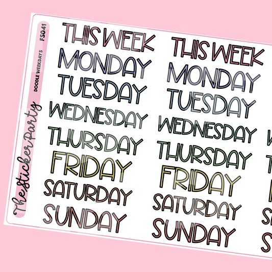 Doodle Weekdays Planner Stickers