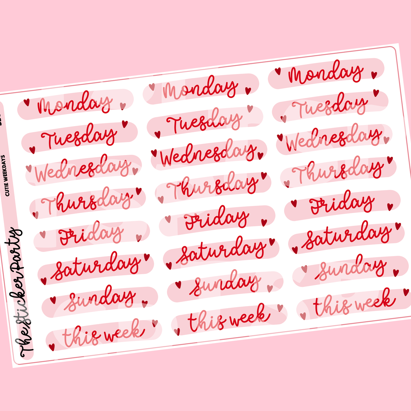 Cutie Heart Weekdays Planner Stickers