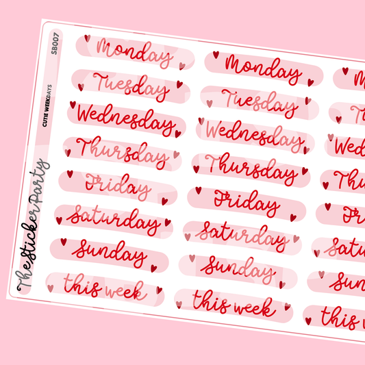 Cutie Heart Weekdays Planner Stickers