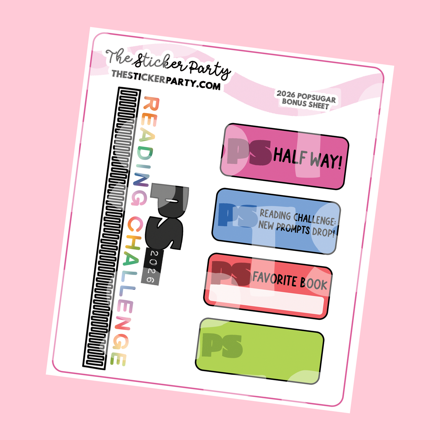 BONUS SHEET: 2026 Pop Sugar Reading Challenge Planner Stickers