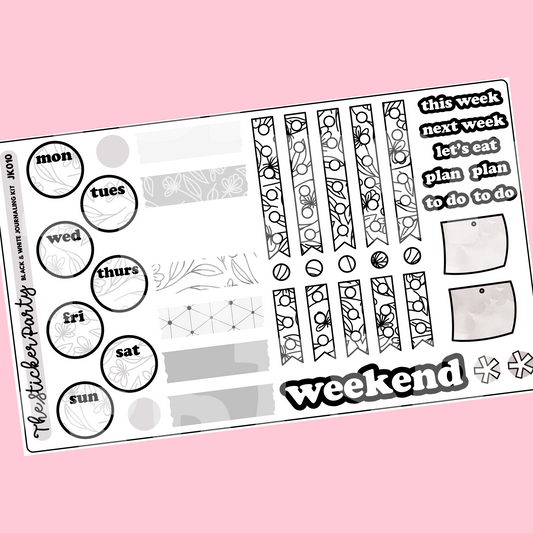 Black & White Floral Journaling Sticker Kit