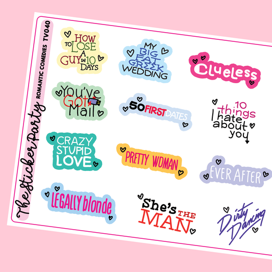 Romantic Comedy Movie Planner Stickers | Rom Com Stickers Movie Night