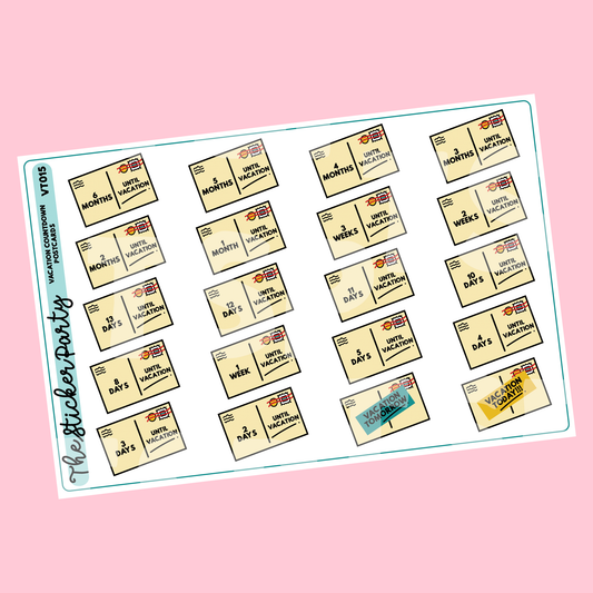 Postcard Travel/Vacation Countdown Planner Stickers
