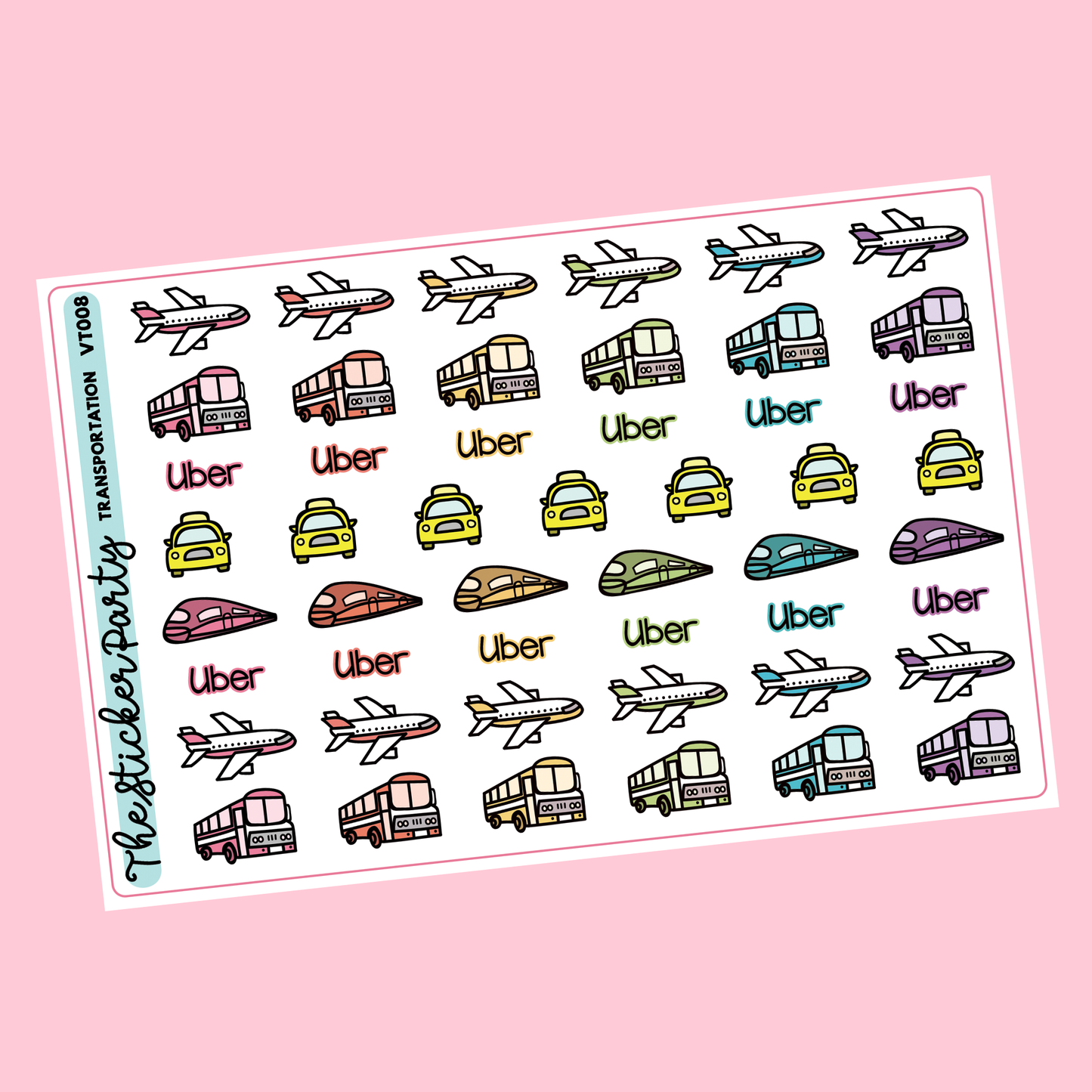 Transportation Planner Stickers | Plane Bus Taxi Train