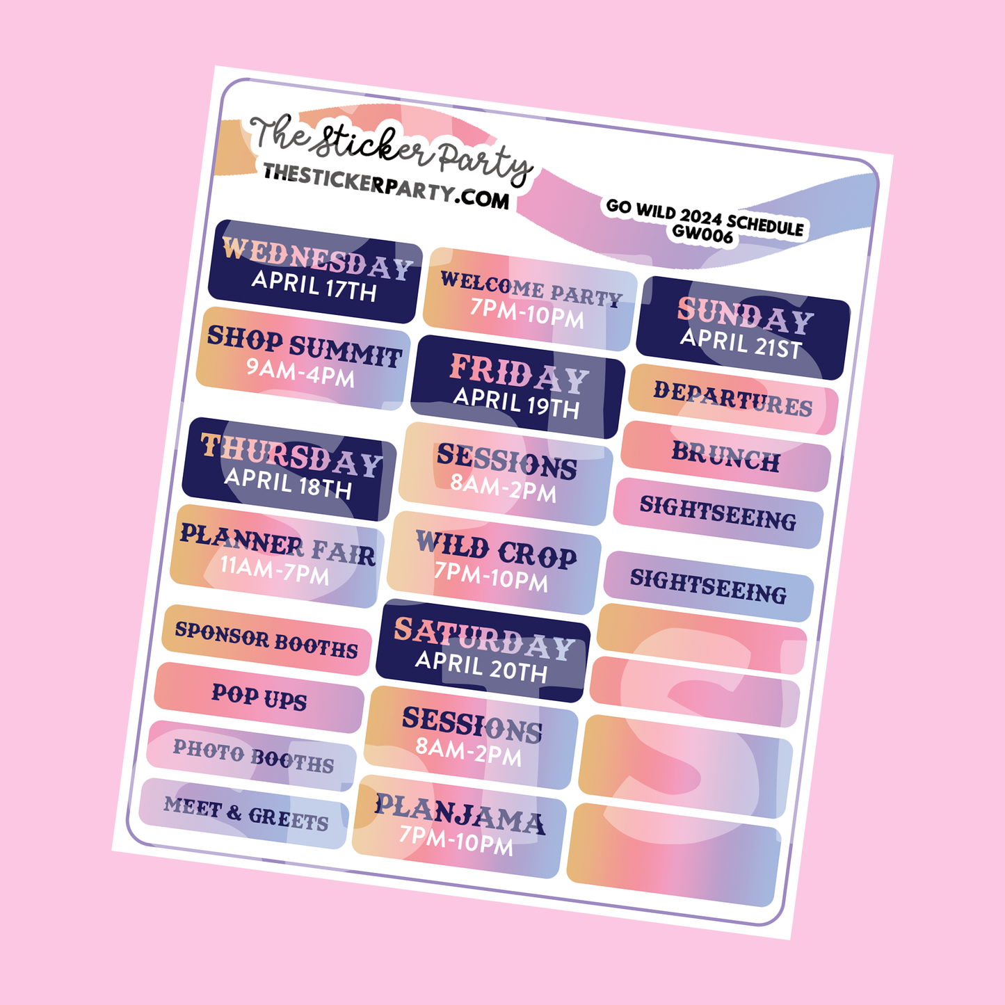 GO Wild 2024 SCHEDULE Sticker Sheet | GO Wild 2024 Dallas GW 2024
