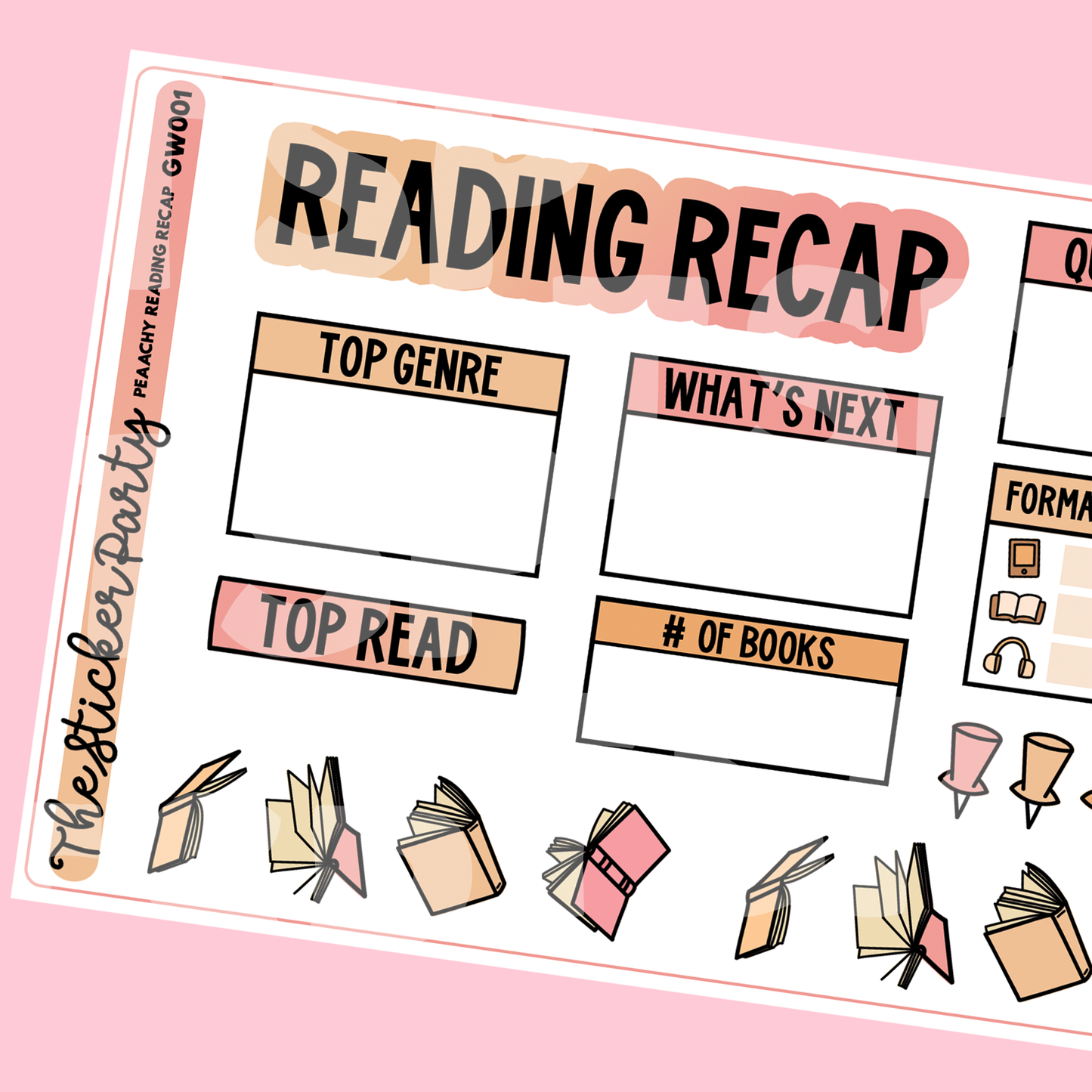 Peach Reading Recap Planner Stickers