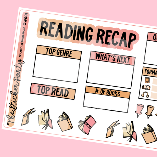 Peach Reading Recap Planner Stickers