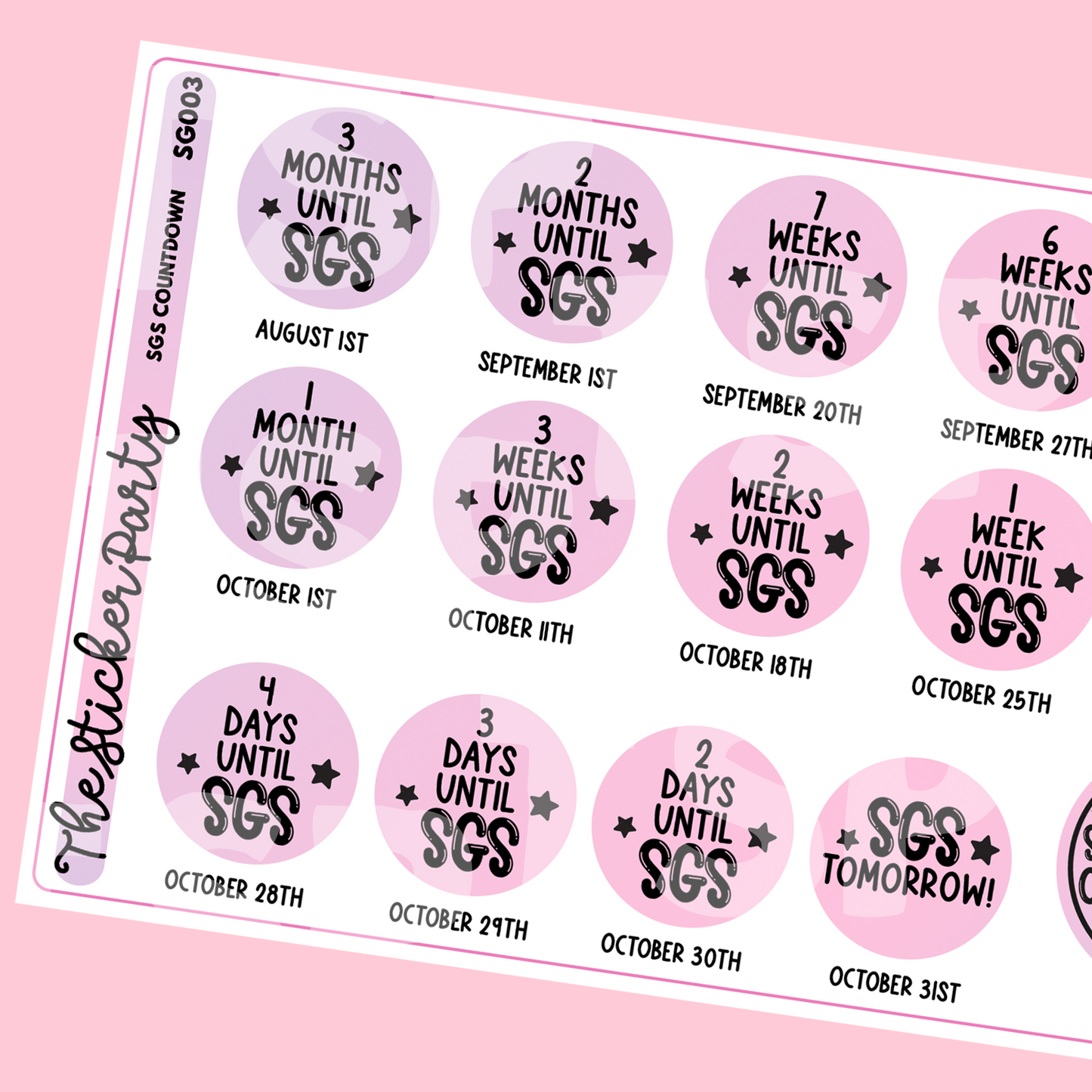 SGS 2024 COUNTDOWN Sticker Sheet | SugaryGalShop Conference 2024 Orlando