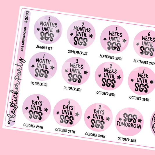 SGS 2024 COUNTDOWN Sticker Sheet | SugaryGalShop Conference 2024 Orlando