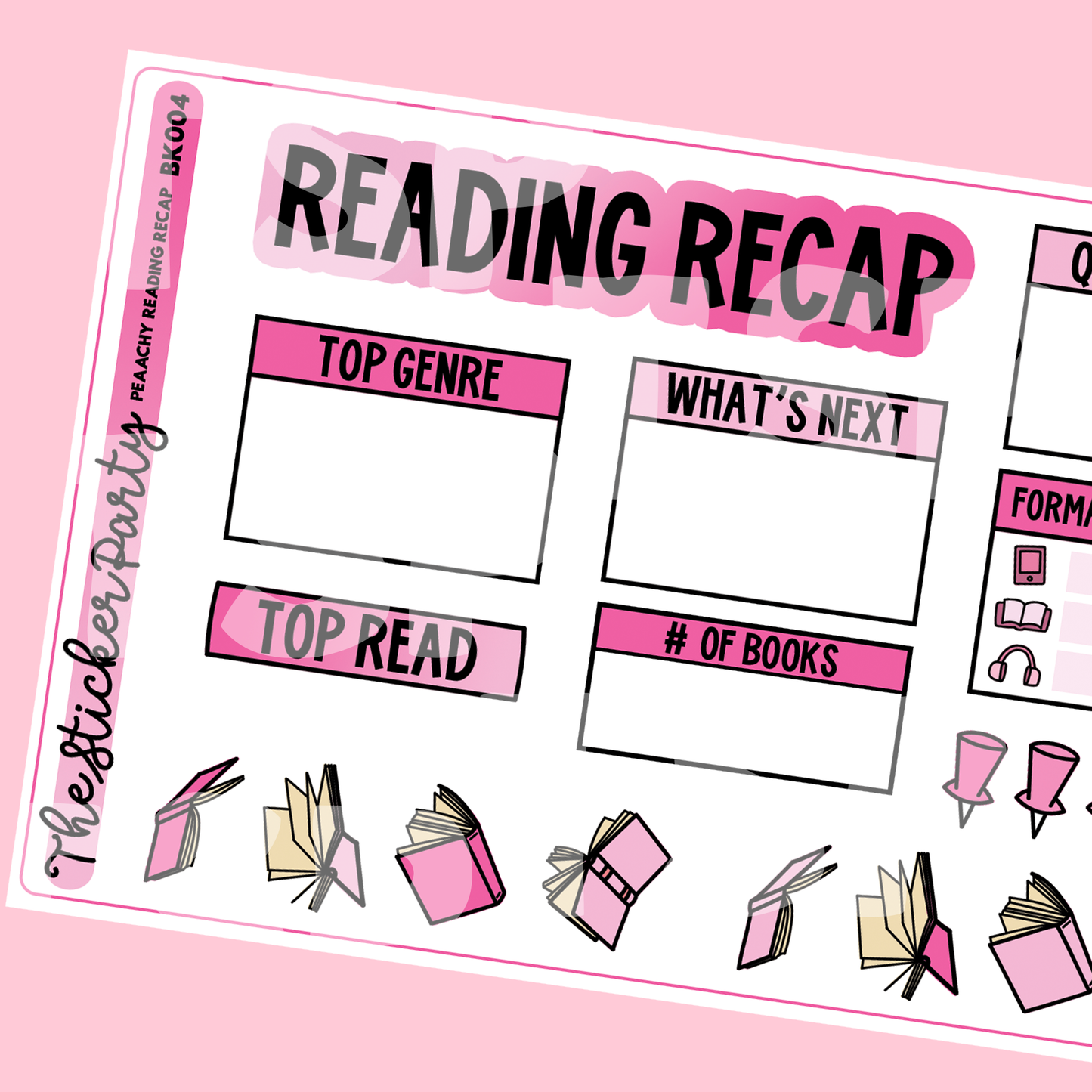 Pink Reading Recap Planner Stickers