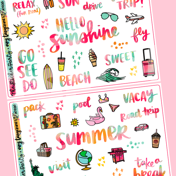 Summer Quotes & Deco Amy Tangerine Collab Planner Stickers | 2 Pages
