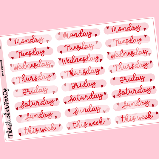 Cutie Heart Weekdays Planner Stickers