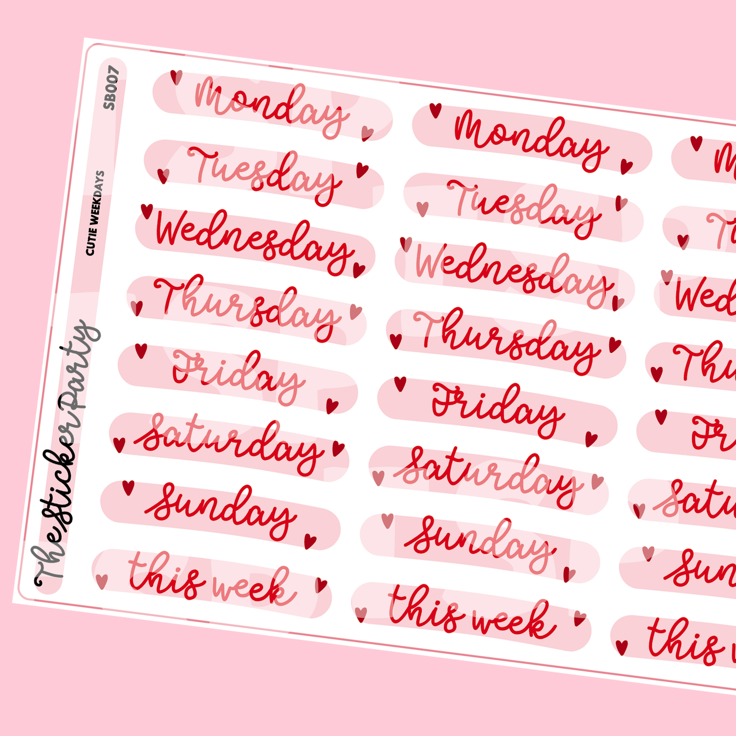 Cutie Heart Weekdays Planner Stickers