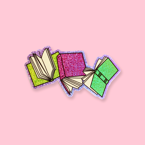 Flying Books Glitter Die Cut Sticker