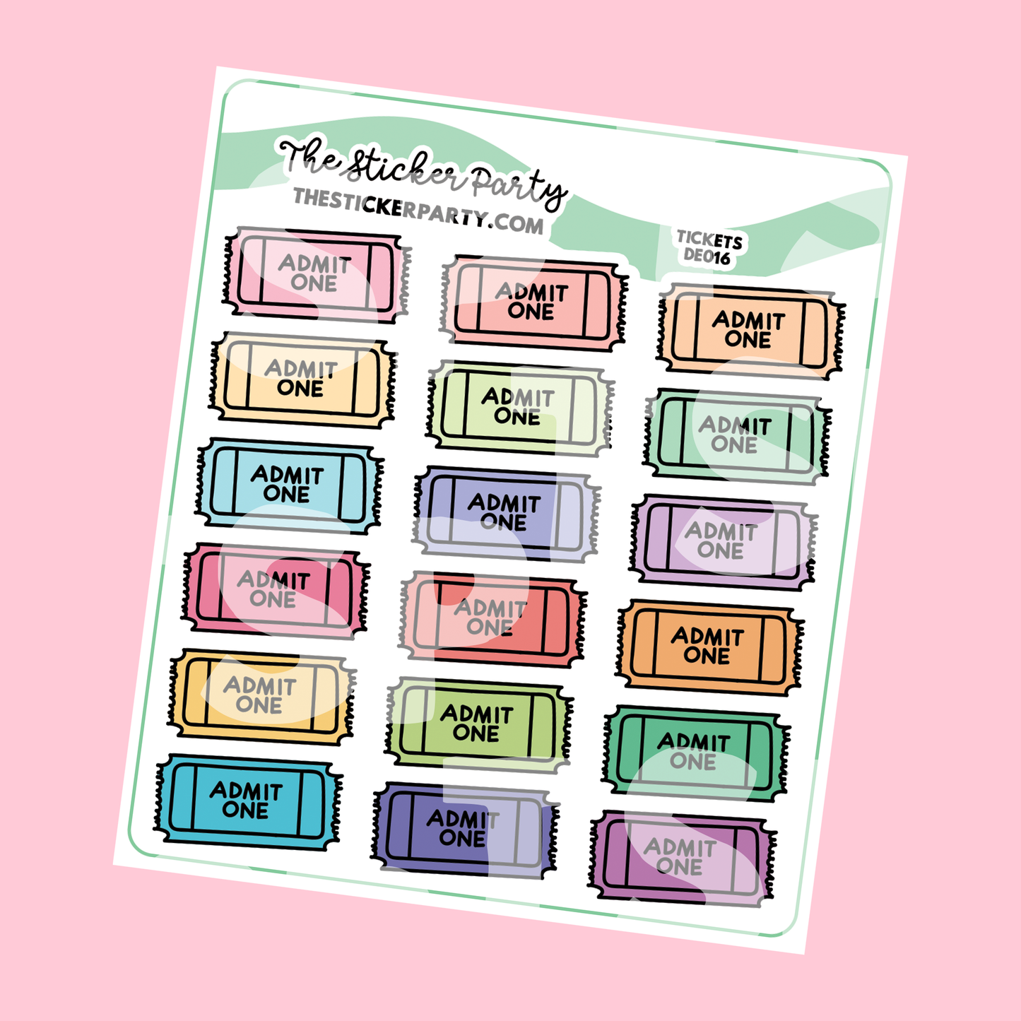 Admit One Movie Ticket/Carnival Planner Stickers