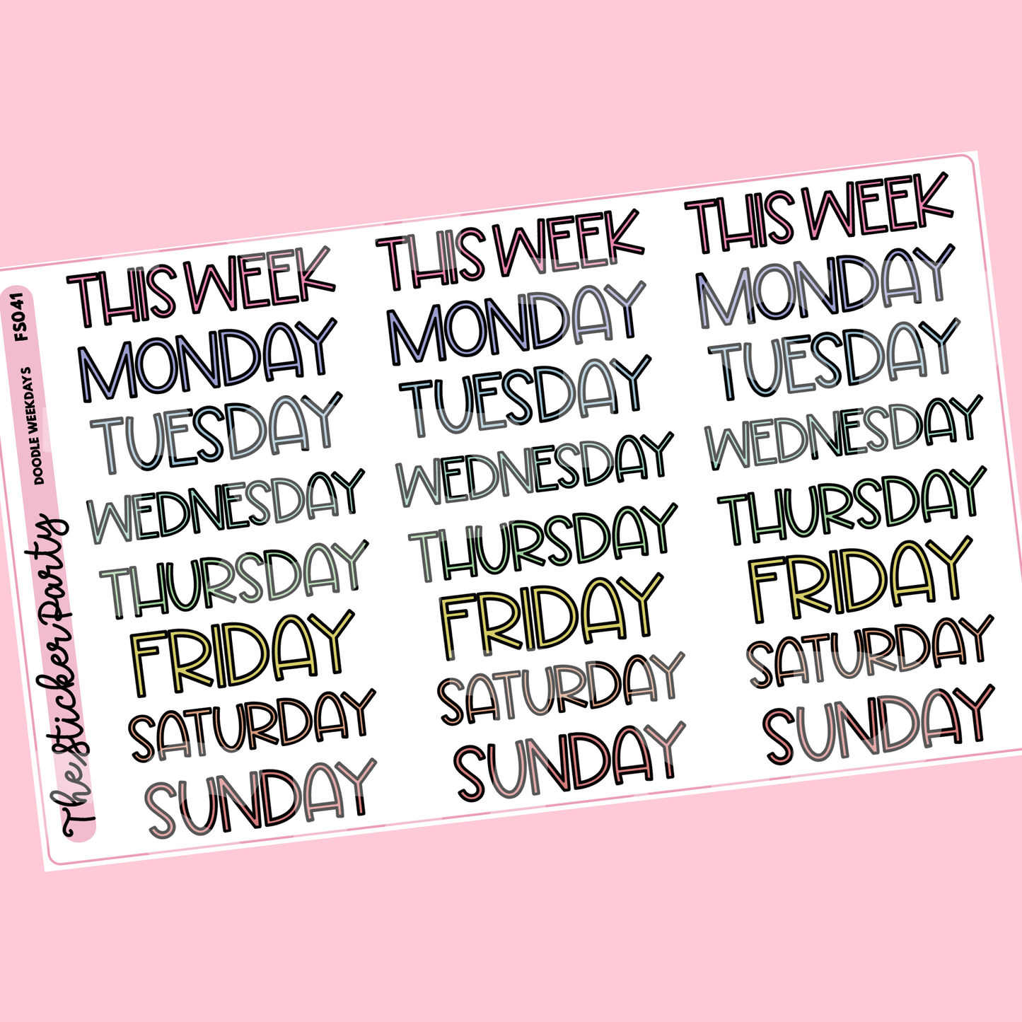 Doodle Weekdays Planner Stickers