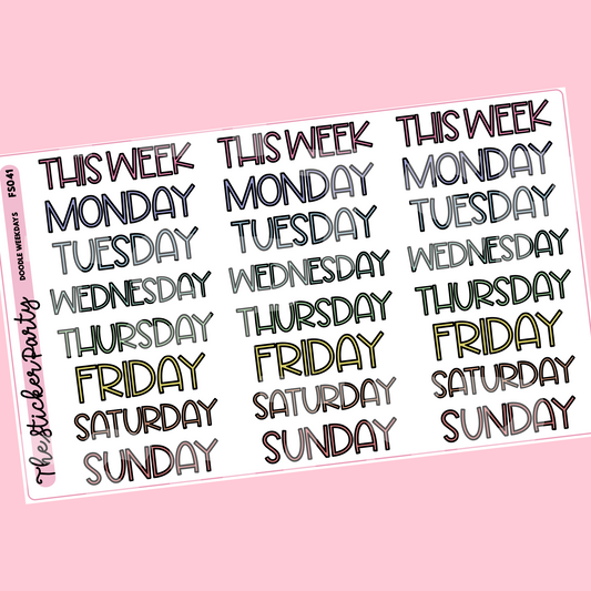Doodle Weekdays Planner Stickers
