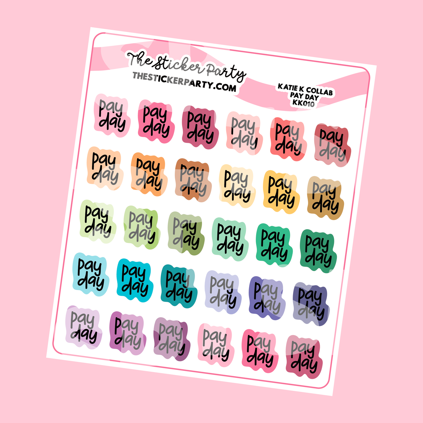 Katie K Collab Rainbow PAY DAY Planner Stickers