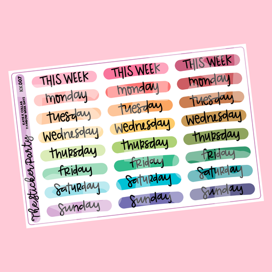 Katie K Plans Collab RAINBOW WEEKDAYS Planner Stickers