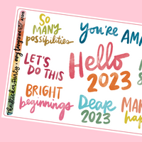 "Hello 2023" Amy Tangerine Collab Inspirational Quote Planner Stickers