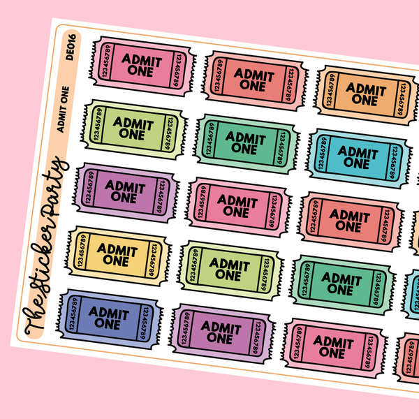 Admit One Movie Ticket/Carnival Planner Stickers