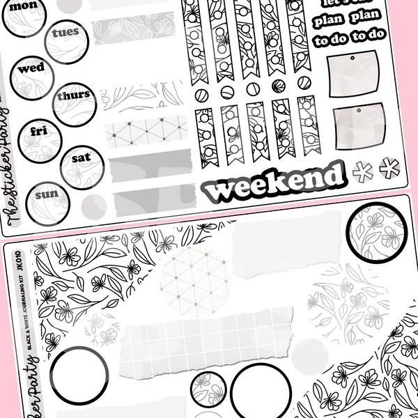 Black & White Floral Journaling Sticker Kit