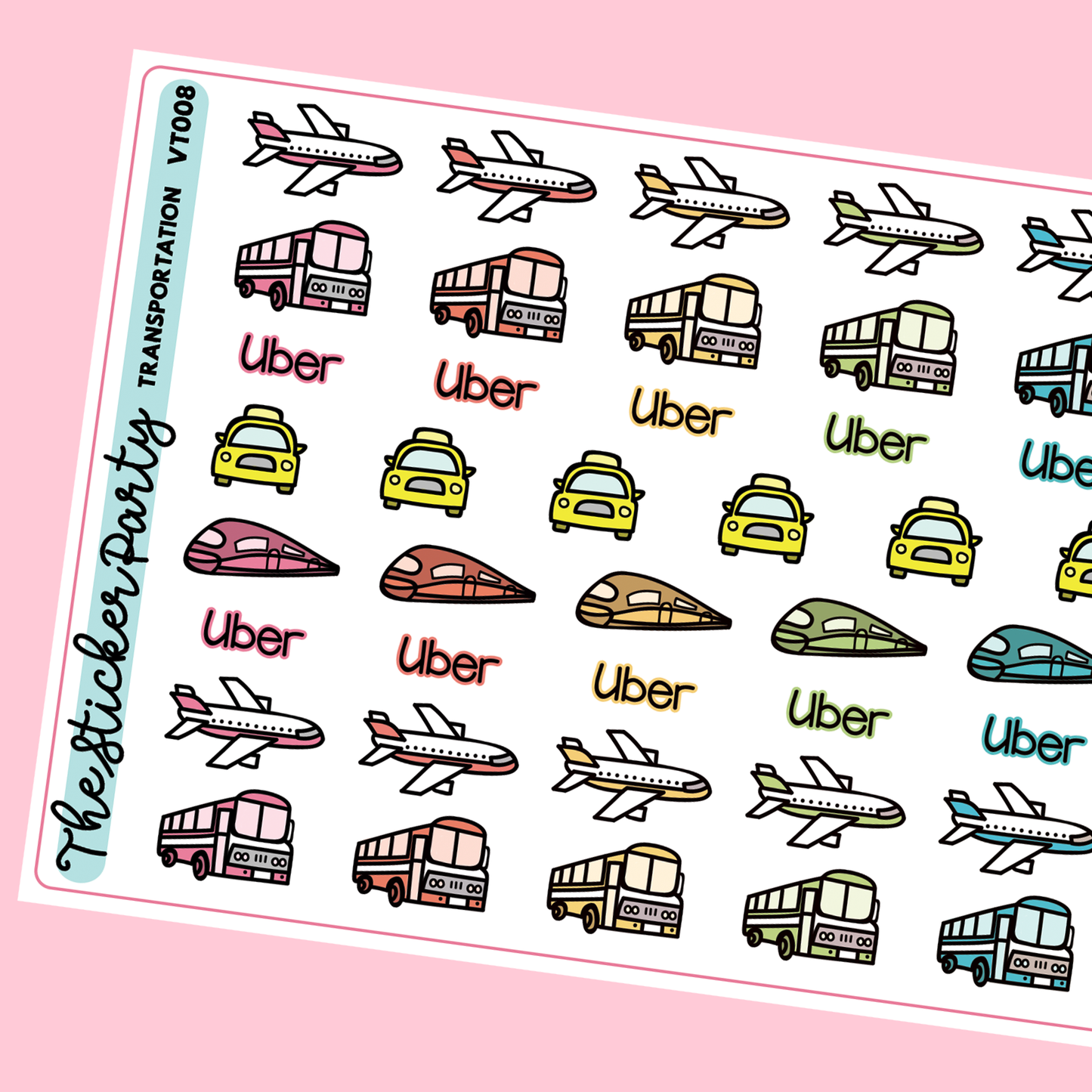 Transportation Planner Stickers | Plane Bus Taxi Train