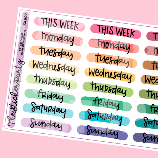 Katie K Plans Collab RAINBOW WEEKDAYS Planner Stickers