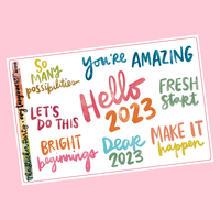 "Hello 2023" Amy Tangerine Collab Inspirational Quote Planner Stickers