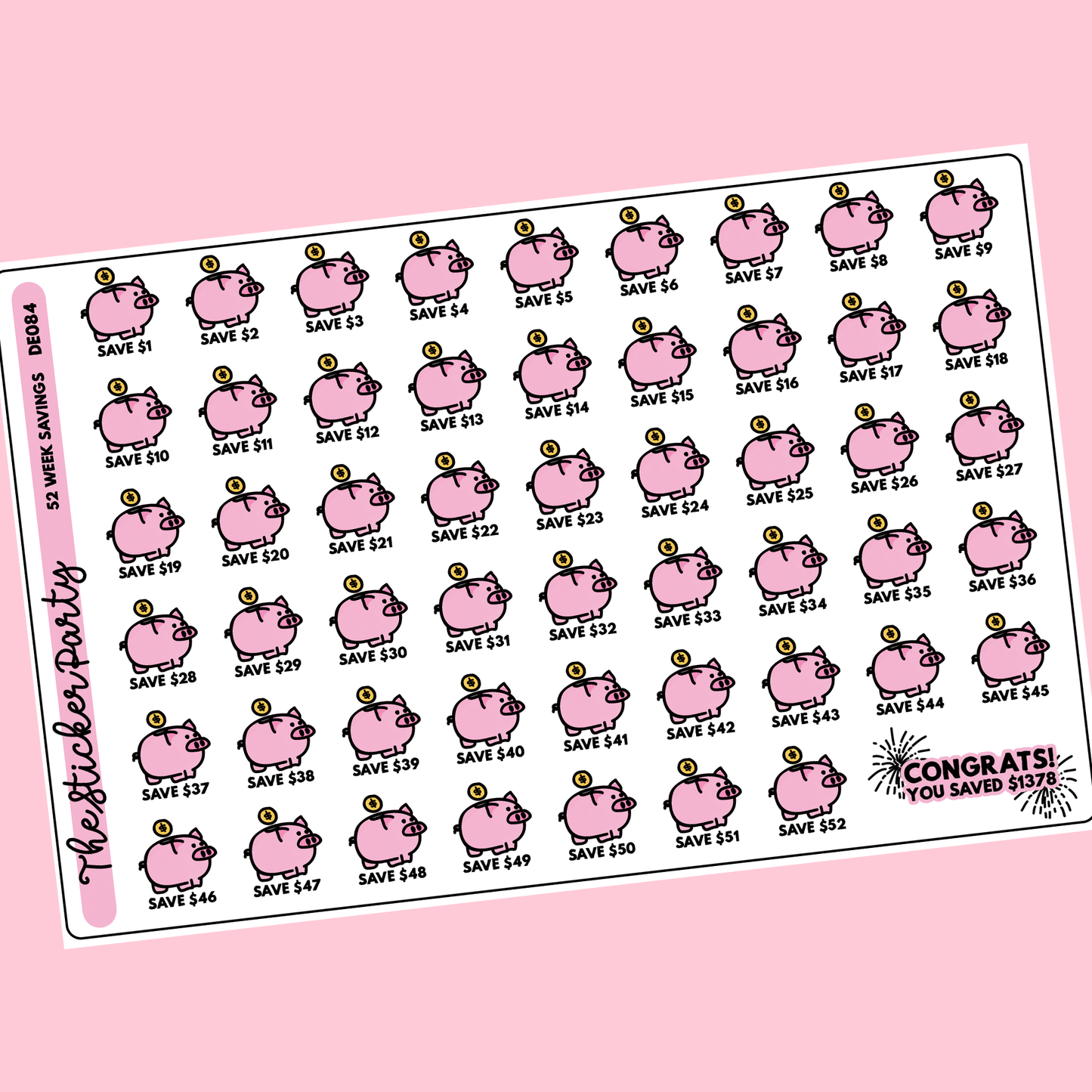 52 Week Saving Plan Planner Stickers Money Saving Stickers
