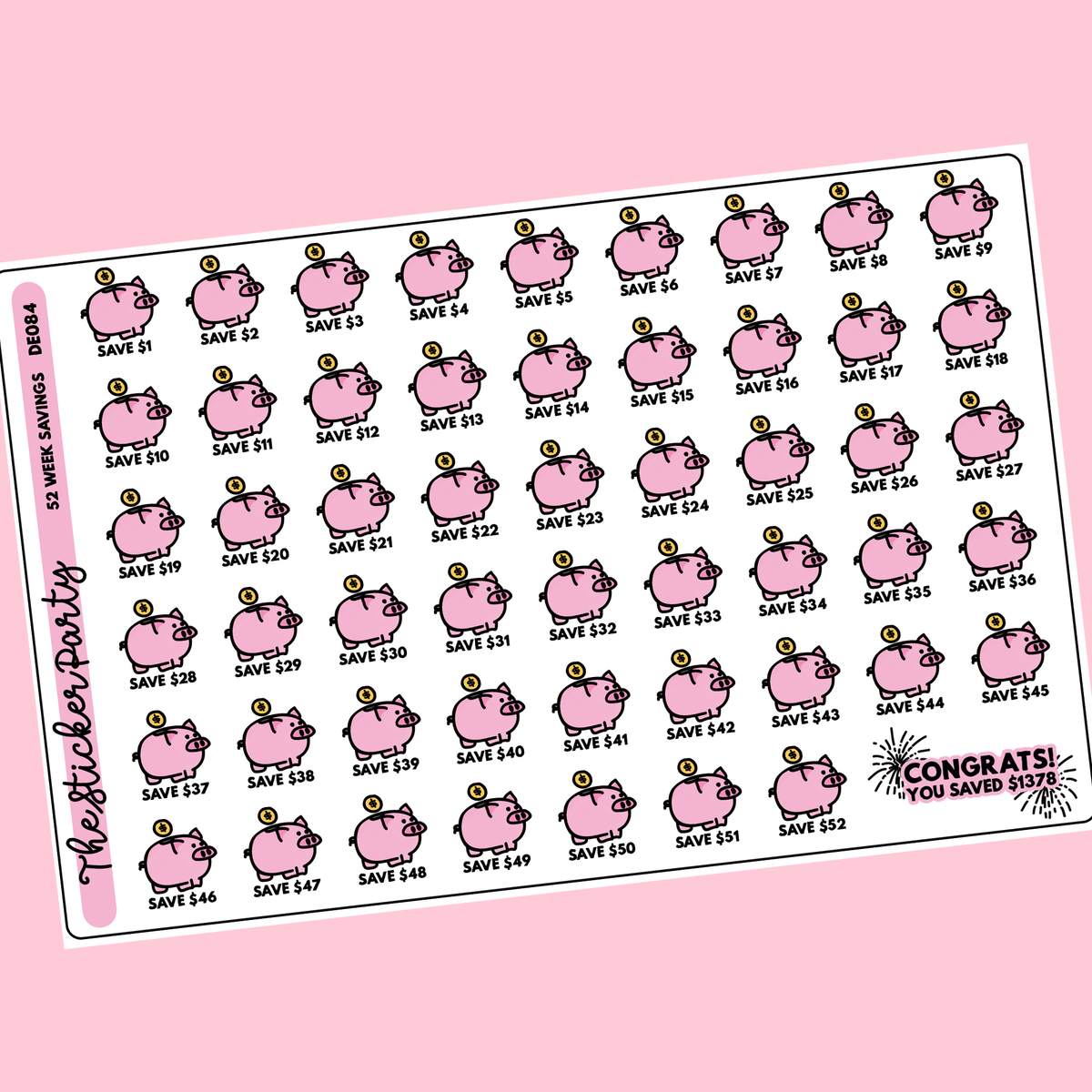 52 Week Saving Plan Planner Stickers Money Saving Stickers – The ...