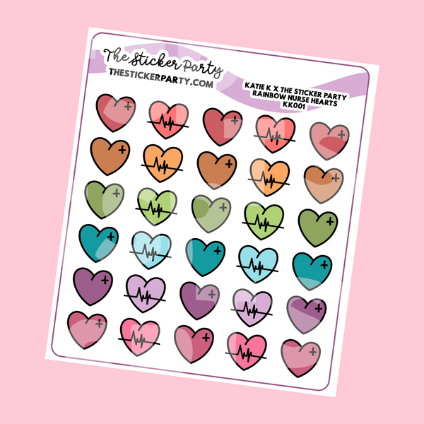 Katie K Plans Collab RAINBOW HEART Planner Stickers