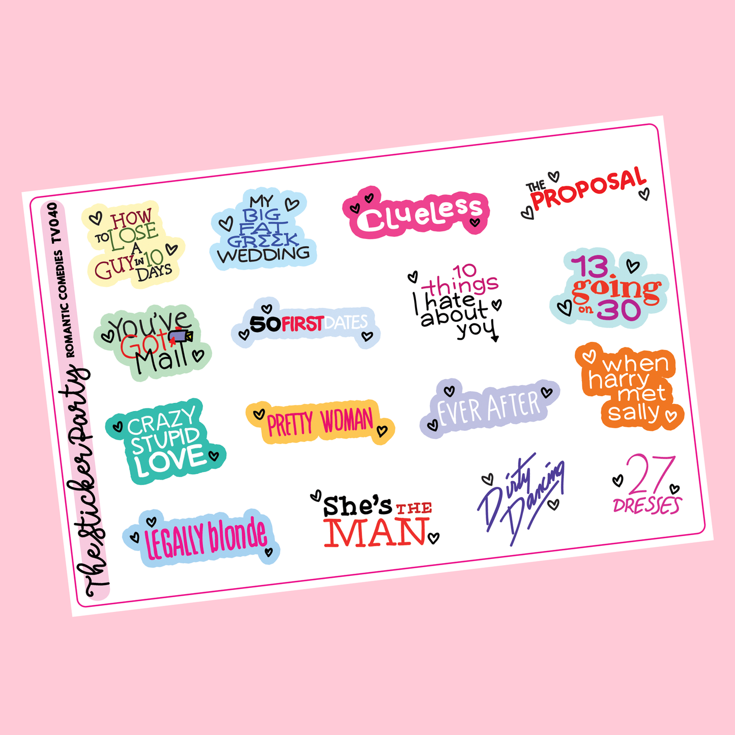 Romantic Comedy Movie Planner Stickers | Rom Com Stickers Movie Night
