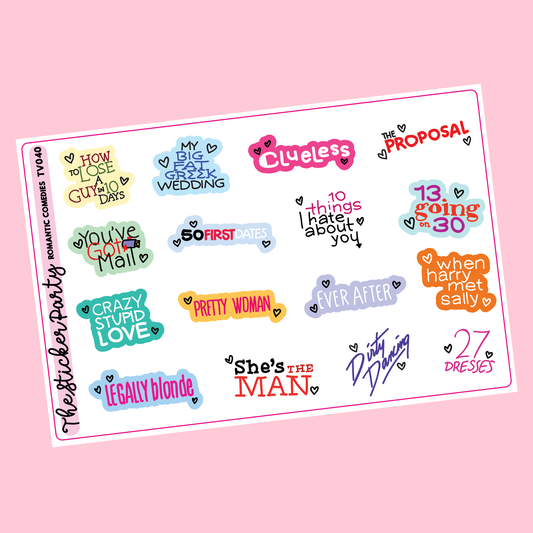 Romantic Comedy Movie Planner Stickers | Rom Com Stickers Movie Night